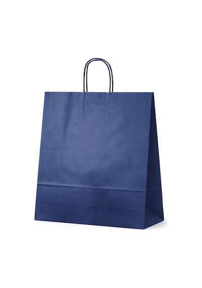 Elit Burgu Saplı Kraft Çanta Mavi Fsc Sertifikalı Kağıt Poşet Butik Hediye Torbası 36x12x41 Cm 50li