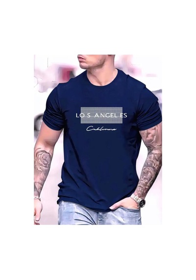 Medinenur Losangels Baskılı Basic T-shirt Lacivert