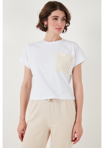Lela Pamuklu Tek Cepli Regular Fit Bisiklet Yaka Bayan T Shirt 5865818 Beyaz