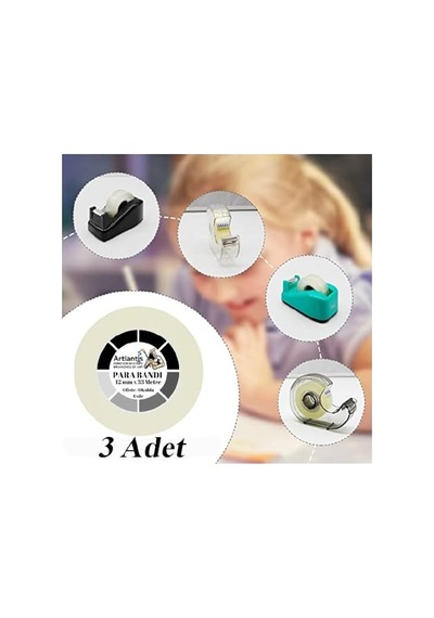 Şeffaf Para Bandı 12mm X 33 Metre 3 Adet Artlantis Şeffaf Okul Ofis Bantı 3 Adet 1