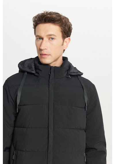 AC&Co / Altınyıldız Classics Erkek Sıyah Standart Fit Normal Kesim Dik Yaka Kapüşonlu Yan Cepli Casual Mont Siyah