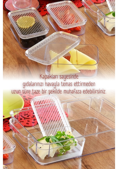 Vienev 5 Bölmeli Çok Amaçlı Kapaklı Şeffaf Saklama Kabı Seti Şeffaf