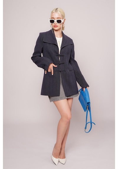 Lacivert Bağlama Detaylı Blazer Kadın Ceket Mg2482 Lacivert