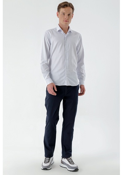 Morven Erkek Beyaz Trend Çizgili Panolu İtalyan Yaka Slim Fit Gömlek 24mc004014600 Beyaz