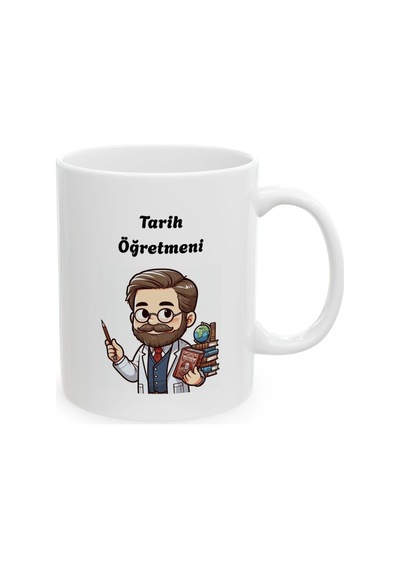 Erkek Tarih Öğretmeni Hediyelik Baskılı Porselen Beyaz Lüks Kupa Bardak Beyaz