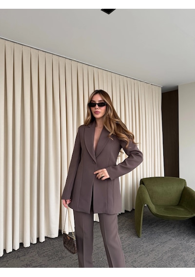 Laluvia Kahverengi Belden Oturtma Blazer Ceket - 9684 Kahverengi