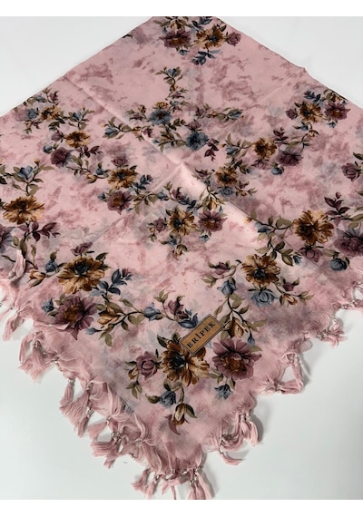 Er İpek Sökme Boncuklu Pamuk Yazma - 95 X 95 - 90 X 90 / Pembe 04 Pembe 04