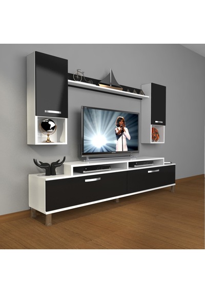 Decoraktiv Ekoflex 5da Slm Krom Ayaklı Tv Ünitesi Tv Sehpası - Beyaz Siyah Beyaz - Siyah Decoraktiv Ekoflex 5da Slm Krom Ayaklı Tv Ünitesi Tv Sehpası - Beyaz Siyah Beyaz - Siyah