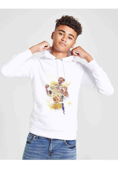 Tshirthane Lakers Basket Oyuncusu Basketbol Baskılı Unisex Çocuk Sweat Beyaz