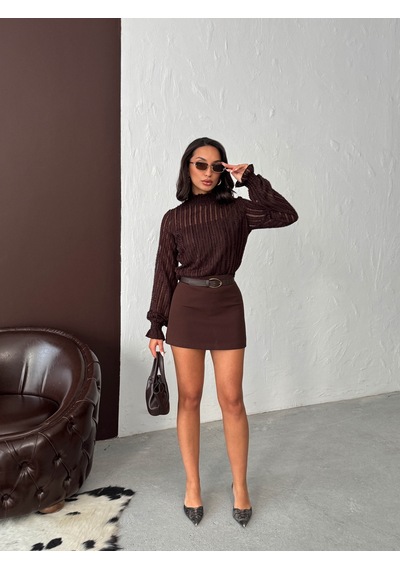 Verymoda Simli Sakallı Bluz F1852 Kahve