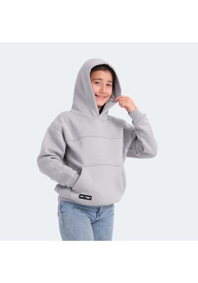 Slazenger LENE Çocuk Kapüşonlu Cepli Taş Gri Sweatshirt