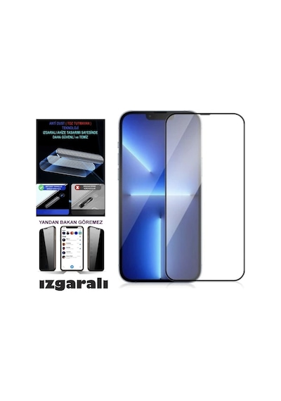 Apple Uyumlu   iPhone 13 Hayalet Ekran Koruyucu Toz Filitreli Izgaralı Anti Dust Tam Kaplayan Kırılmaz Cam