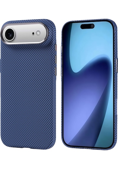 Techaks Apple Uyumlu iPhone 17 Air Kılıf M-safe Şarj Özellikli Karbon Fiber Görünümlü Tchs Nekst Kapak - Lacivert Lacivert
