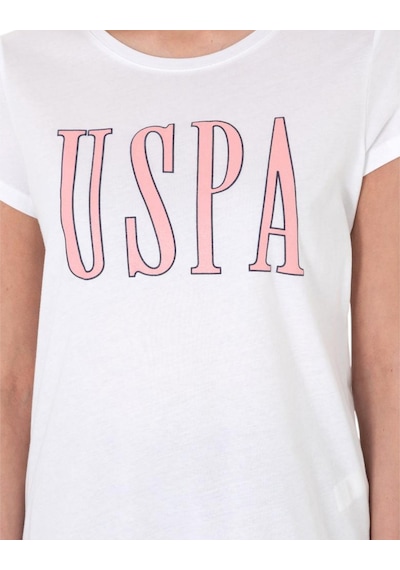 U.S. Polo Assn. Kadın Marka Yazılı T-shirt Beyaz
