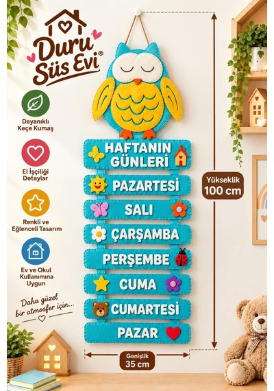 Haftanın Günleri Keçe Pano Sınıf Panosu İlkokul Okul Öncesi 1. 2. Sınıf
