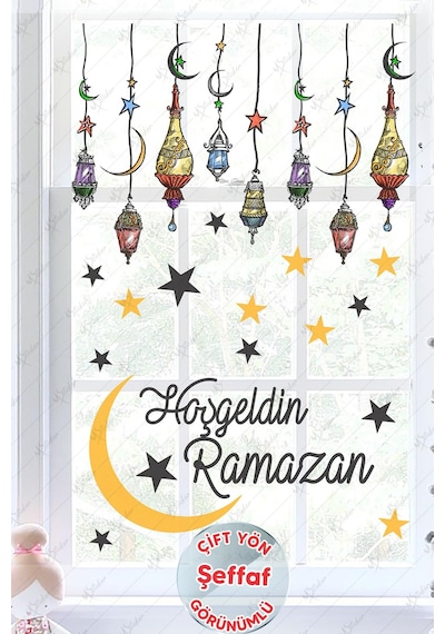 Hoşgeldin Ramazan Renkli Fener Sarkıt Cam Duvar Dekorasyon Sticker Seti-şeffaf Çok Renkli