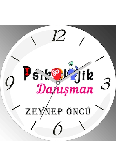 Kişiye Özel Pdr Psikolojik Danışman Çap 30cm Sessiz Akar Bombeli Gerçek Cam Duvar Saati Çok Renkli