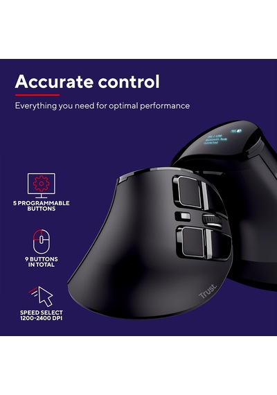 23731 Şarj Edilebilir Kablosuz Dikey, Ergonomik Mouse, Usb Alıcısı Veya Bluetooth Bağlantısı, 9 Adet Buton 5 Tanesi Programlanabilir ,led Ekran,bluetooth Sürümü 5.0,rf 2.4ghz
