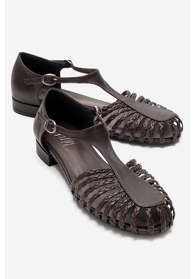Luvishoes Onos Kahverengi Örgü Detaylı Kadın Sandalet Kahverengi