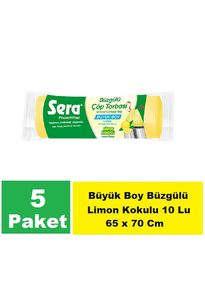 Sera Çöp Torbası Limon Kokulu Büyük Boy 65 X 70 Cm 5 X 10 Lu