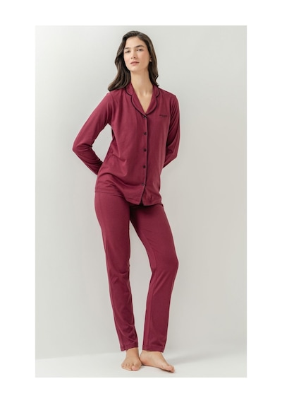 Pierre Cardin Pıercardın Bayan Yetişkin Gömlek Pijama Takımı Gül Kurusu bordo