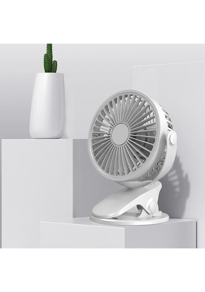 3 Kademe Şarjlı Mandallı 360 Taşınabilir Fan Vantilatör Jh-006 Beyaz