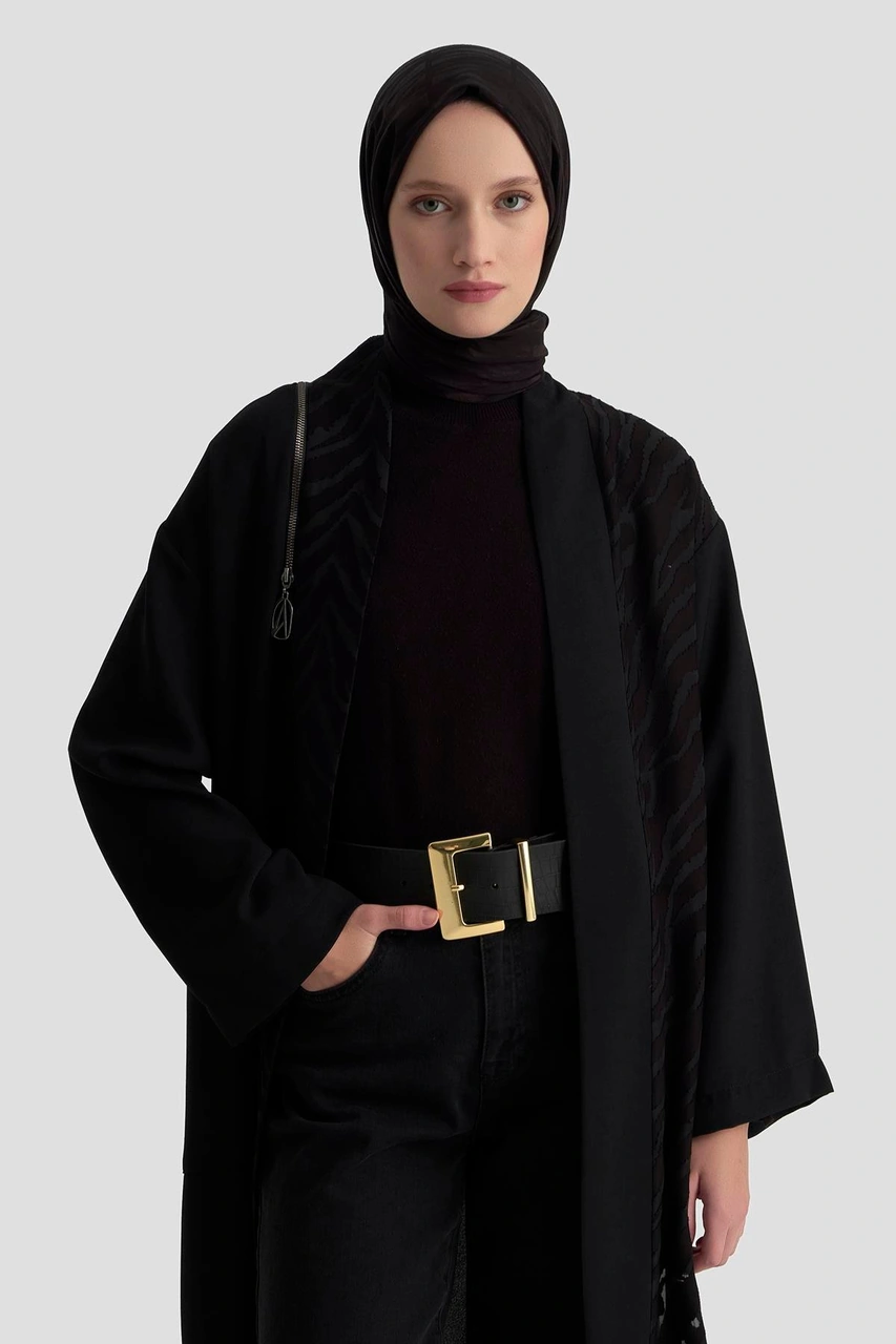Armine Trend Zebra Desenli Salaş Kesim Cepli Hırka 25kt522 Siyah