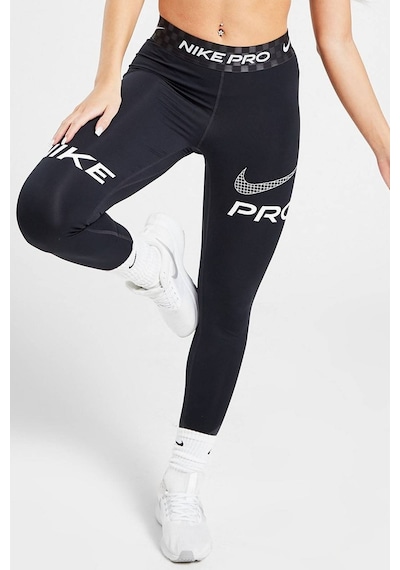Nike Dri Fit Training Pro Graphic Women's Mid Rise Leggings Kadın Spor Tayt Füme Siyah Siyah