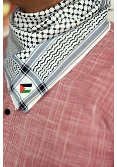 Filistin Temalı Fular 45x45 Unisex Günlük Kullanıma Uygun Puşi Şal Kefiye Filistin Bayrak Afl24106 Siyah - Beyaz