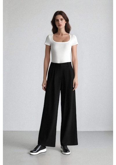 Defacto Wide Leg Cepli Pensli Basıc Klasik Dokuma Palazzo Pantolon C6375AX24HS Siyah