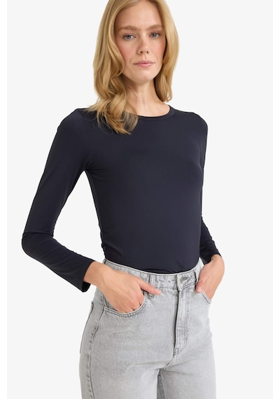 Defacto Slim Fit Dar Kesim Bisiklet Yaka Basic Düz Uzun Kollu Tişört D3756ax25aubk81 SIYAH