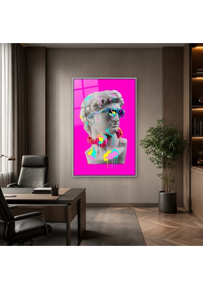 Boya Damlalı Pop Art Büst Gümüş Çerçeveli Cam Tablo