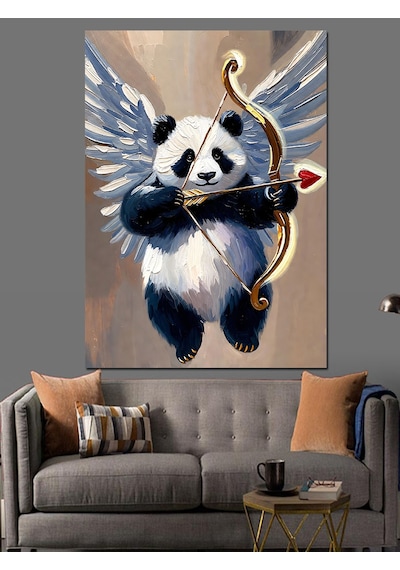 Ahşap Tablo Komik Panda Ok Atıyor İnsan Figürlü Tablolar