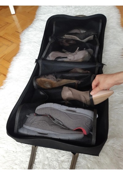 Kabin Bavulu Uyumlu Valize Takılabilen Keçe Seyahat Çantası Ayakkabı Bölmeli Fileli Organizer Tote Siyah