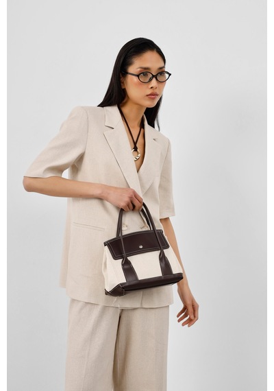 Shule Bags Suede Garnili Kanvas El Ve Çapraz Kahve