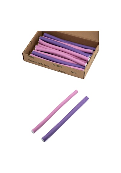 Croc 1255 Sosis Bigudi Seti 24lü Isısız Esnek Saç Şekillendirici Doğal Dalga Ve Bukle İçin Latex Köpük Bigudi Boy:22cm Kopya Pembe-mor