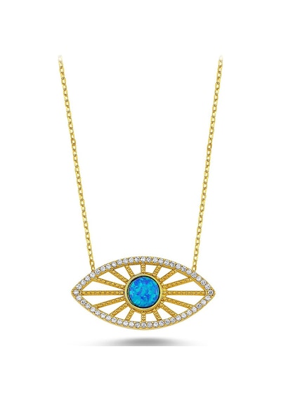 Beyaz Zirkon Taşlı Opal Kolye (498590773)