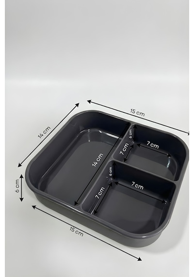 3 Bölmeli Silikon Saklama Kabı Kapaklı, Sızdırmaz, Öğün & Lunch Box Gri