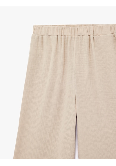 Koton Beli Lastikli Pamuklu Geniş Paça Müslin Pantolon Vizon 6sak40147uw
