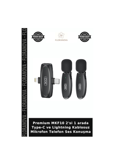 Premium Mkf10 2'si 1 Arada Type-c Ve Lightning Kablosuz Mikrofon Telefon Ses Konuşma