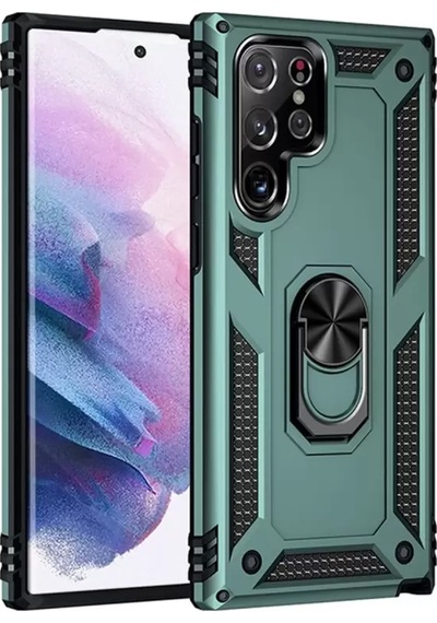 Newface Samsung Samsung Uyumlu Galaxy S21 Ultra Kılıf Sofya Yüzüklü Silikon Kapak - Yeşil