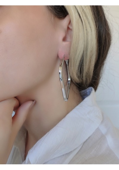Kare Model Halka Silver Renk Çelik Küpe 5,5cm Gümüş