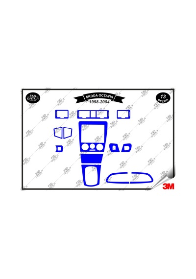Skoda Octavia 1998-2004 Torpido Konsol Trim Göğüs Maun Kaplama Set 13 Parça Mavi Renk