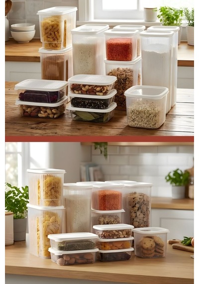 15 Li Buzdolabı Düzenleyici Set, Buzluk Dondurucu Buzdolabı Erzak Saklama Kabı 15 Li Set 16 Litre Şeffaf
