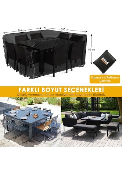 Bahçe Mobilyası Koruma Örtüsü, 200-200-90cm, Ağır Hizmet Oxford Kumaş, Su Geçirmez, Dış Mekan Veranda Masa Ö Genel