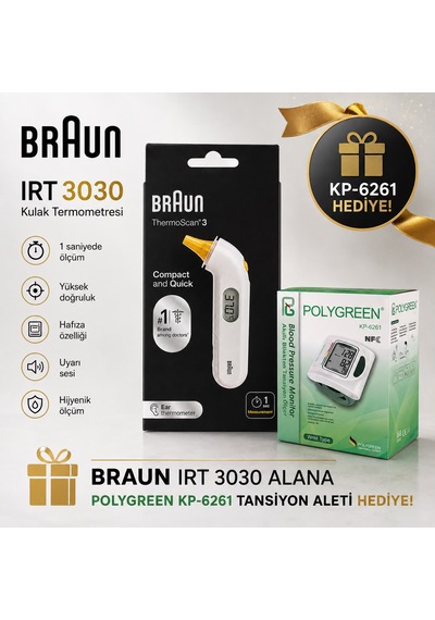 Braun Irt3030 Ateş Ölçer + Polygreen Kp-6261 Tansiyon Aleti Hediyeli