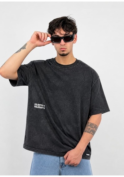 Zaee Urban Flex Washed Premium Oversize Tişört Siyah Eskitme
