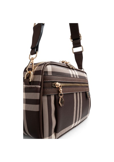 Silver & Polo Silver Polo Kahve - Kahve Çizgili Ekose Kadın Çapraz Çanta Sp1280
