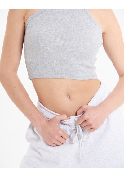 Alya Underwear Kaşkorse Dar Yaka Askılı Crop Gri Melanj