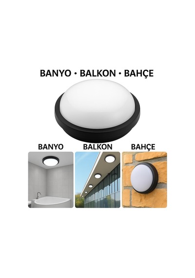 Horoz Artos 15w Yuvarlak Siyah Led Nem Su Geçirmez Banyo Bahçe Modern Tavan Lambası Beyaz Işık 6500k Diğer